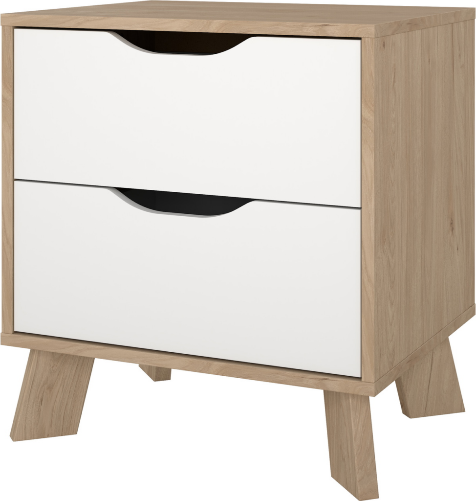 Sengebord/natbord Vesterholm Ikast - Jackson Hickory/Hvid, 2 skuffer, folie, H54ÃB50ÃD40 cm